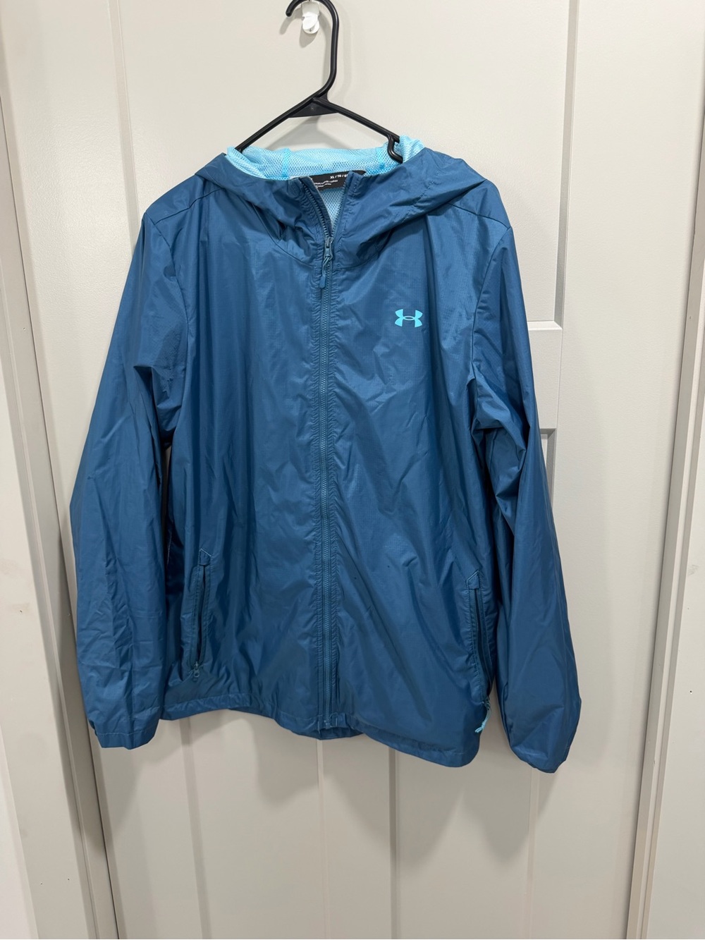 Under Armour Blue Hooded Rain Shell with Teal Logo